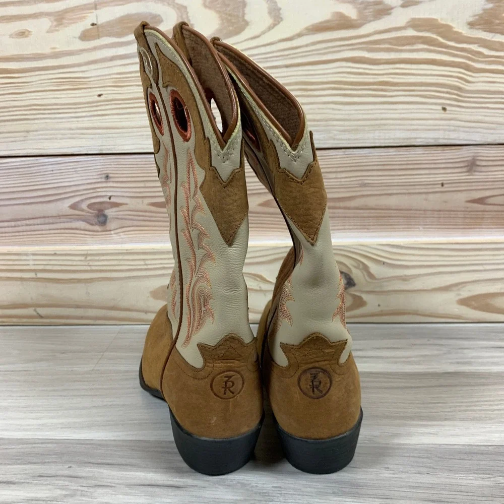 Tony Lama‎ 3R Western Boots Kids 2D Tan Cream LL400 Square Toe Cowboy Boots